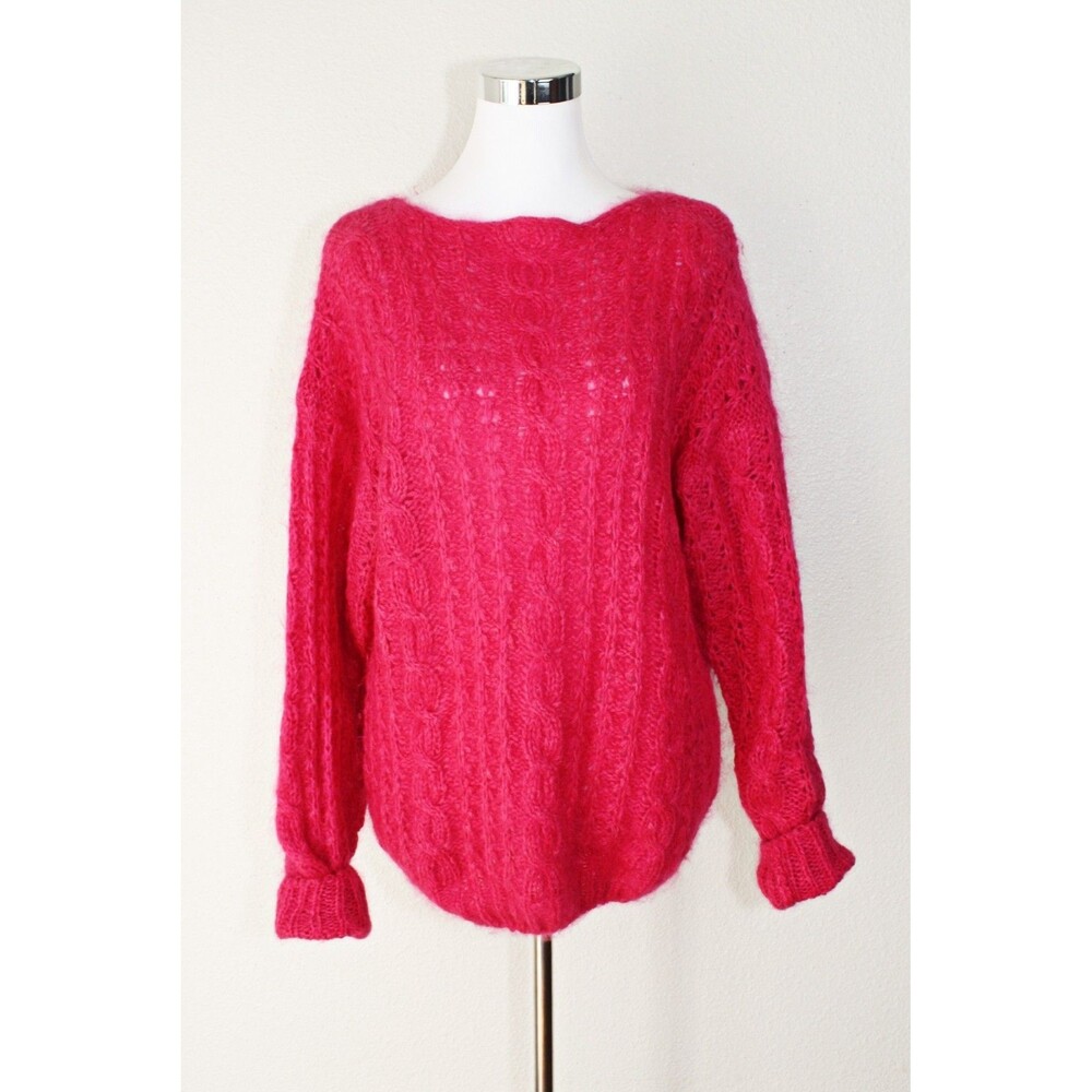 VTG 90's Warm Cozy FIA ITALIA Knit Mohair Sweater Pullover Sz. M Pink Fuzzy #04